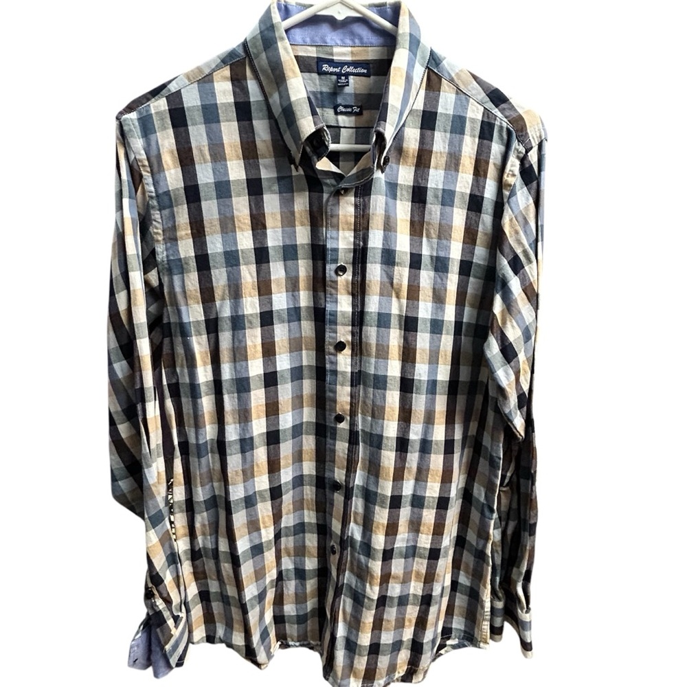 Men's Checkered Shirt - Navy, light blue and Tan